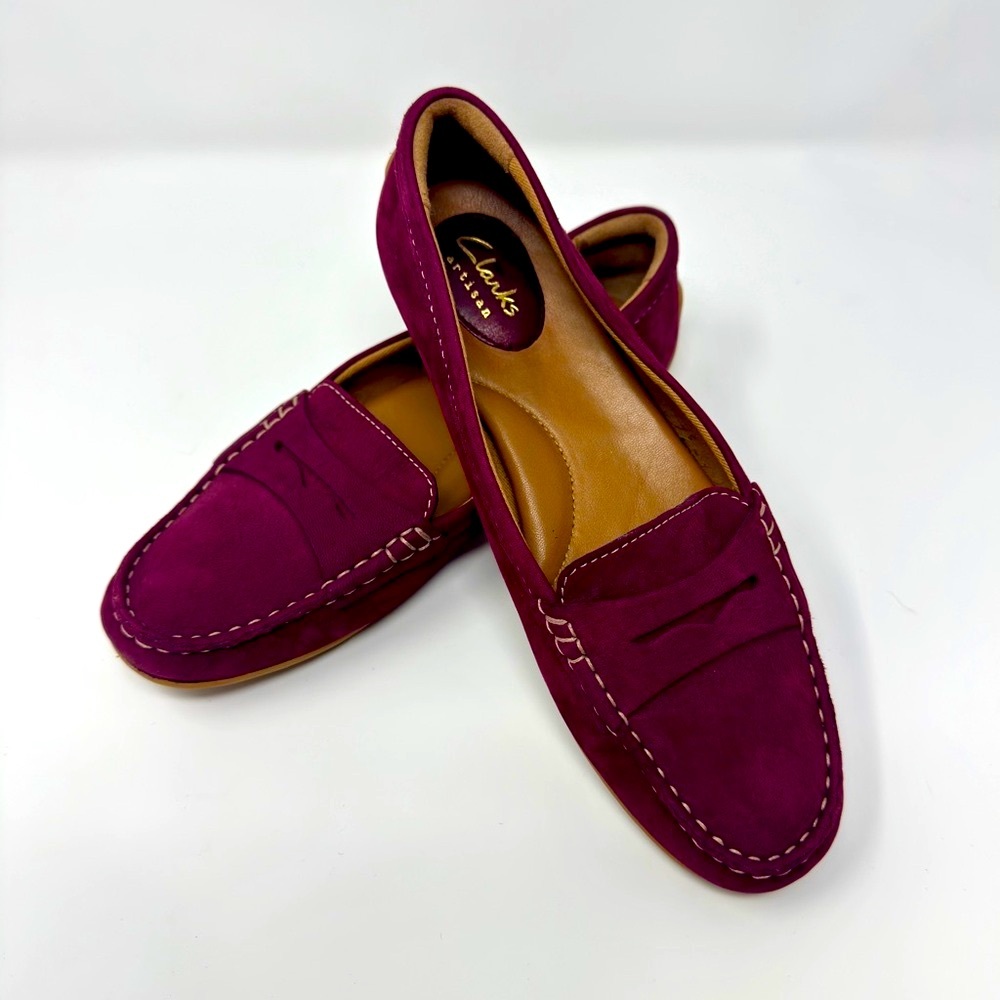 Clarks Artisan Penny Loafers, Magenta Suede, Womens 8, EU 39